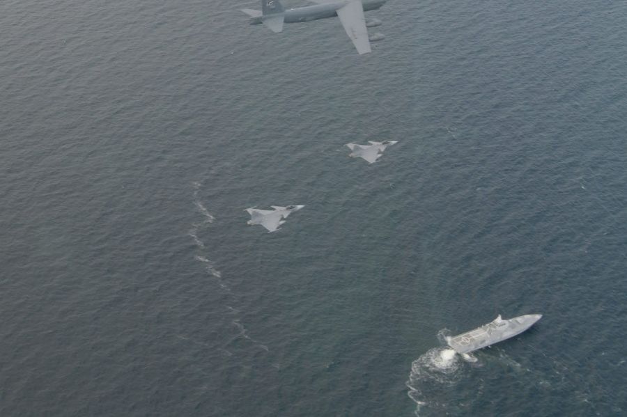 US bombers practised mine dropping over a Swedish island
