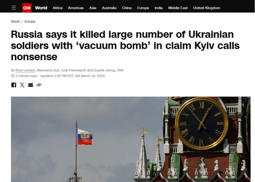 Russia Claims Using Thermobaric Weapon in Ukraine