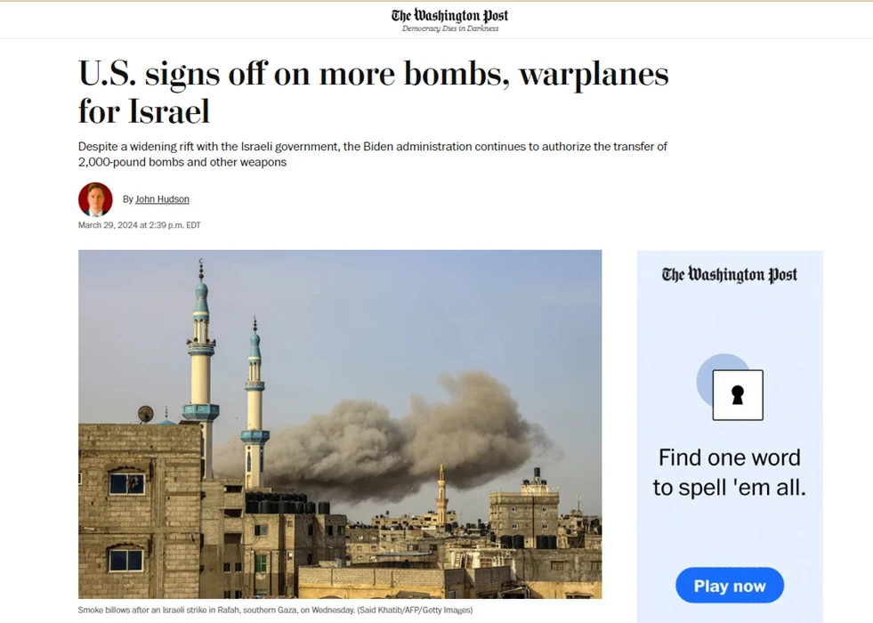 US Approves More Bombs and Jets for Israel