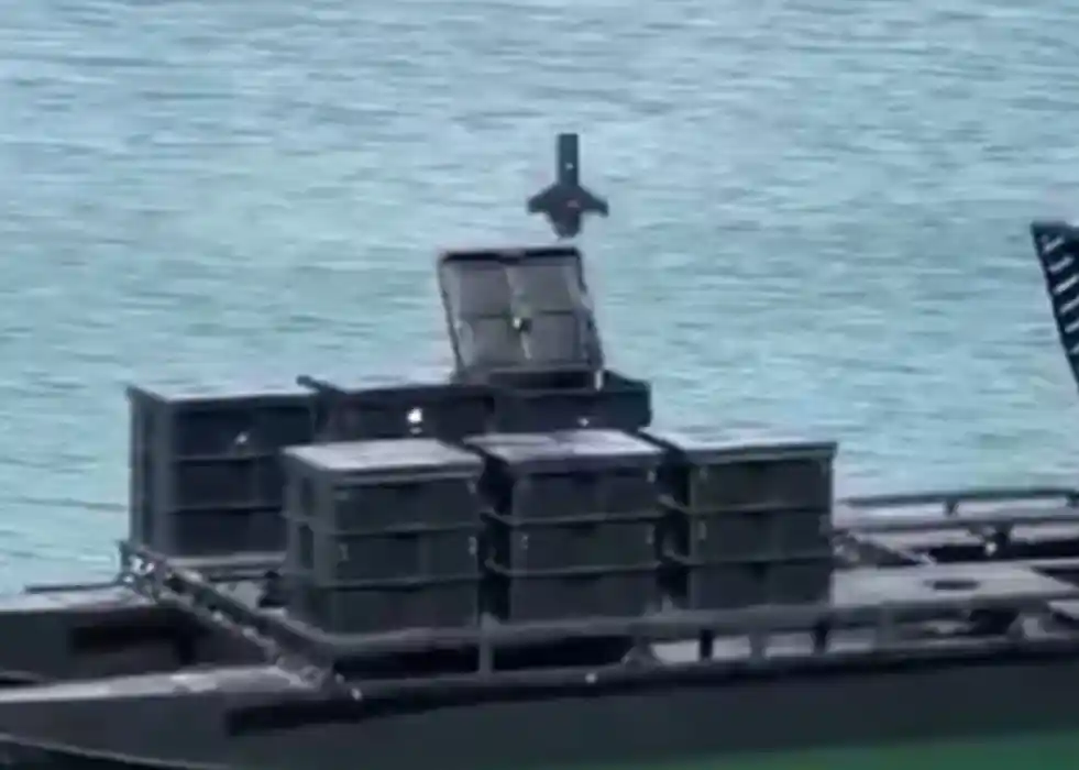 Ukraine Tests Catamaran USV with Flatbed as an UAV Mothership